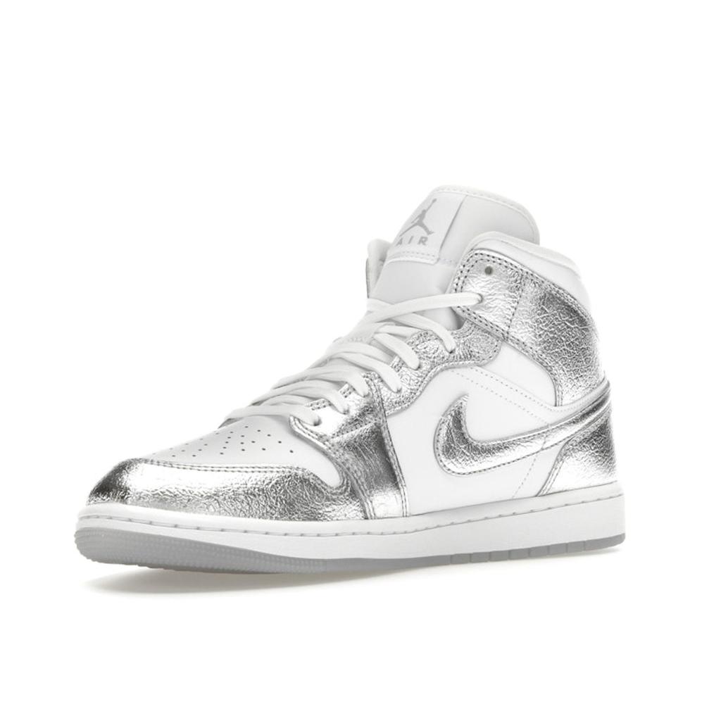 Air Jordan 1 Mid SE Metallic Silver Women Sneakers White Wolf-Grey FN5031-100