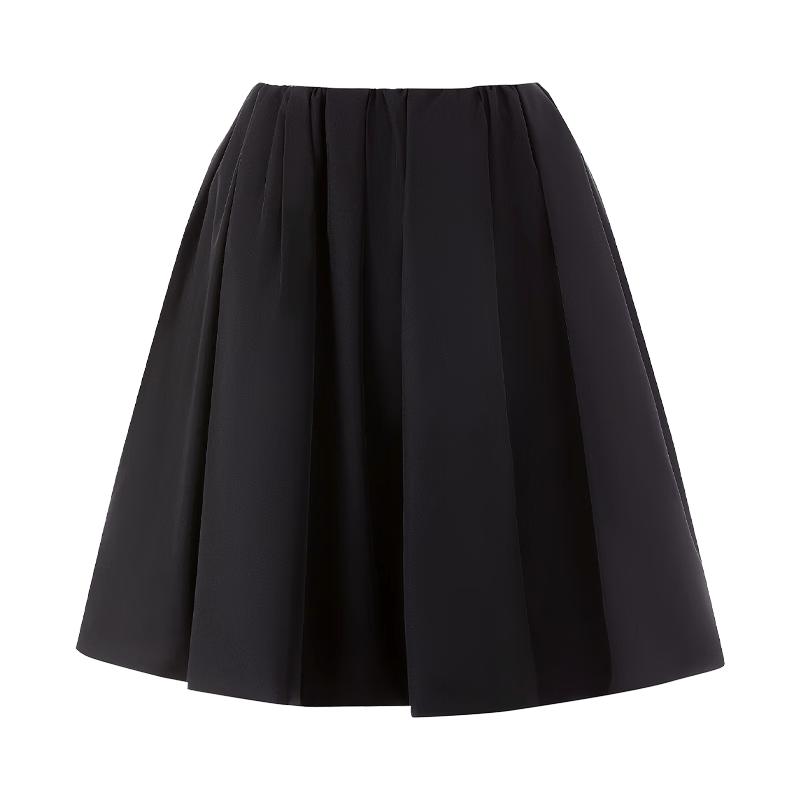LANGZI Women s Black Pleated Satin A-Line Mini Skirt M