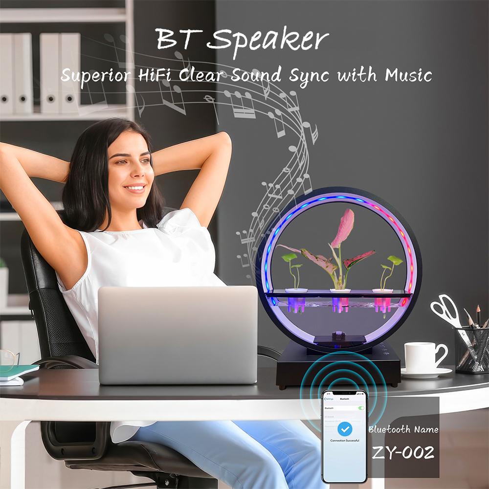 Water Feature Indoor with BT Speaker White Noise LED Ring Lights Tabletop Ornament Remote Control