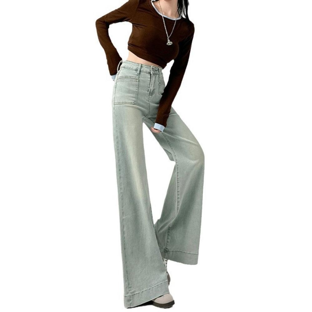 Lazy Korean version of casual straight jeans women's spring and autumn new high-waisted thin loose wide-leg jeans