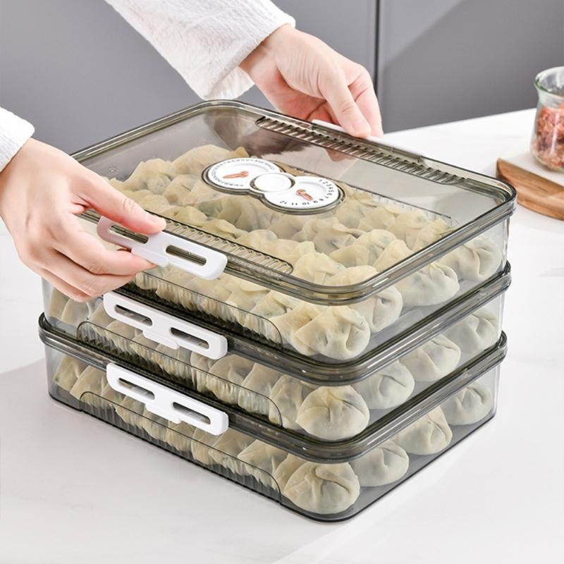 Stackable Dumpling Storage Box With Date Timer for Freezer Use Clear Food Container Set for Kitchen Organization