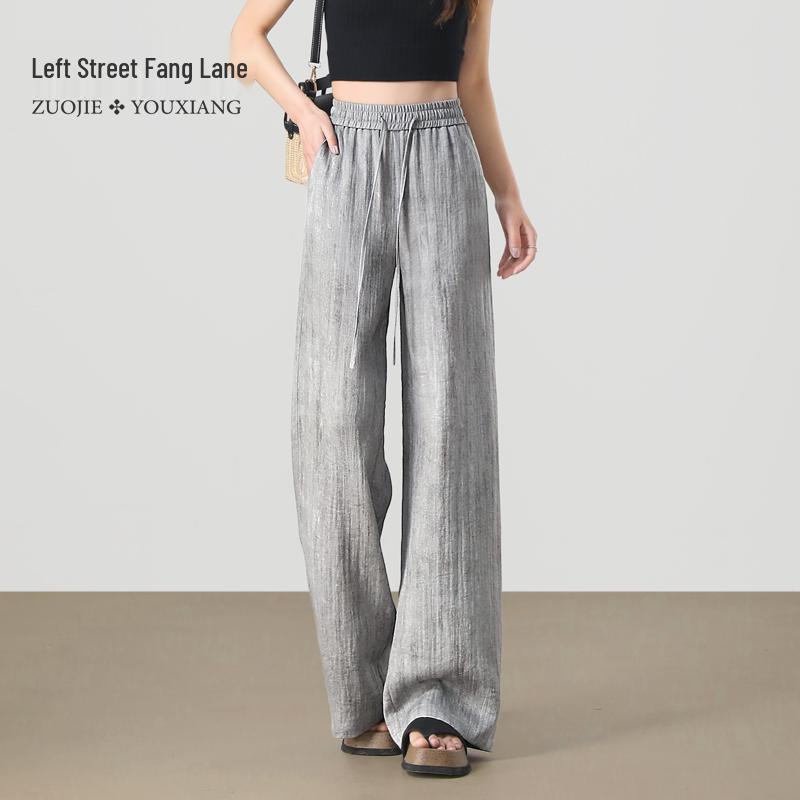 

Women s Gray Tie-Dye High-Waisted Wide-Leg Tencel Cotton Linen Pants - Summer 2026 Collection. Small