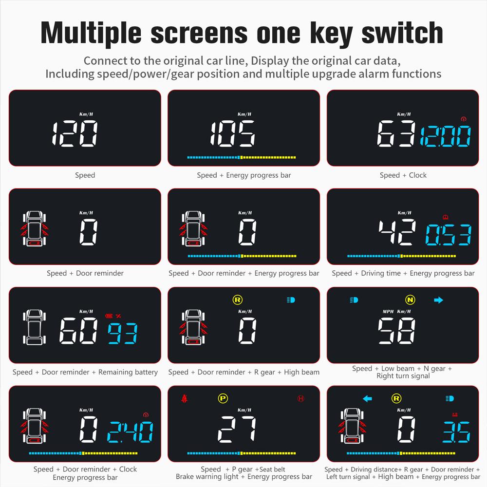 For Tesla Model 3 & Model Y Mirror HUD Head Up Display Speed Mileage Safety Indicator Light Driving Time Door Indicator System