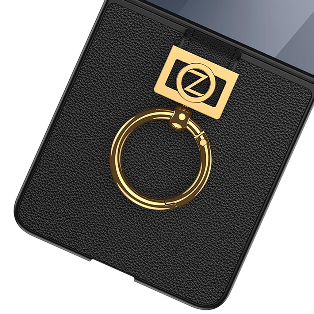 Samsung Z Flip7 Ultra-Thin PU Leather Folding Case with Ring Buckle