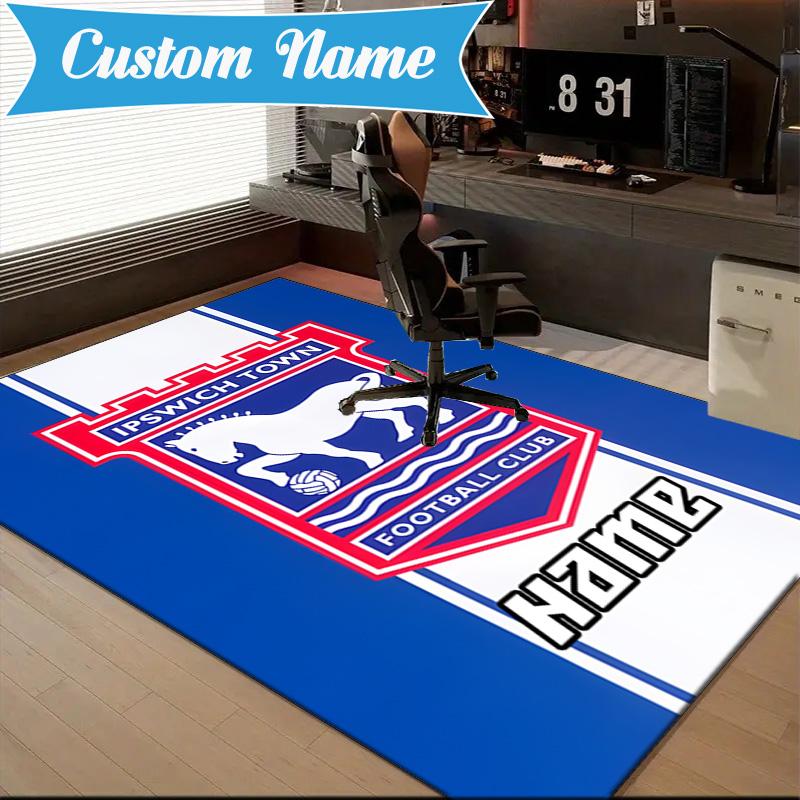 Custom Name Ipswich FC Crest Rug Game Carpet, Floor Mat for Bedroom Living Room Entryway Rug, Home Decor Idea Gift for Christmas birthday