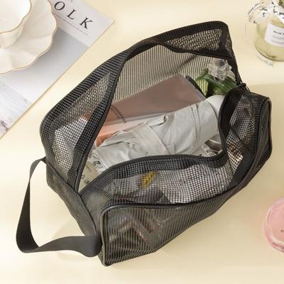 Durable Grey Blue Mesh Shower Bag Quick Dry Mesh Makeup Handbag Foldable Large Capcity Gym Tote Bag Bathroom Shower Organizer