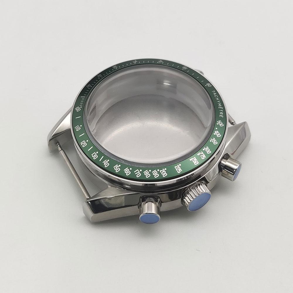 40MM assembled watch case + dial + needle matte black VK63 case, three-eye stainless steel quartz case