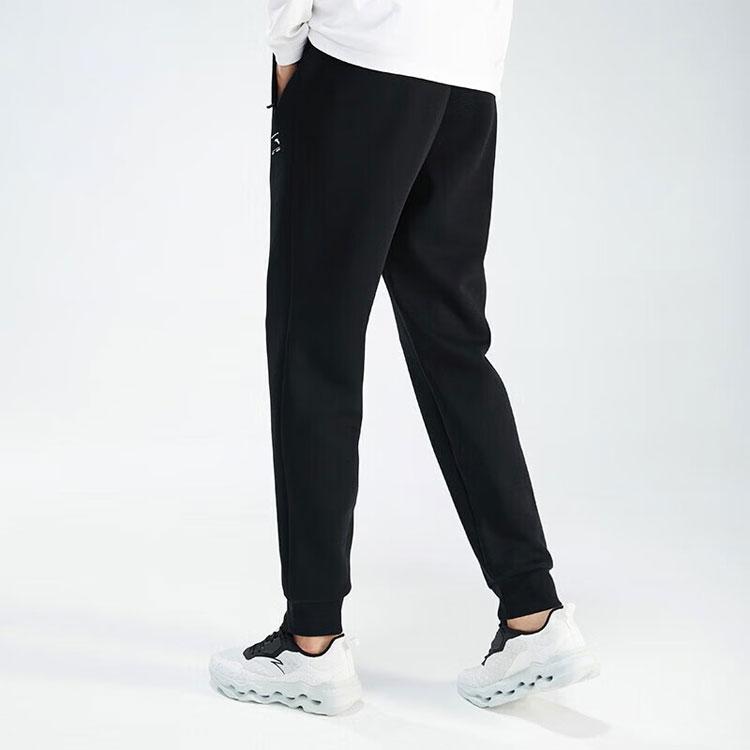 Anta Plain Elastic Waistband Tapered Knit Sports Pants Men Bottoms Black 152347324-2