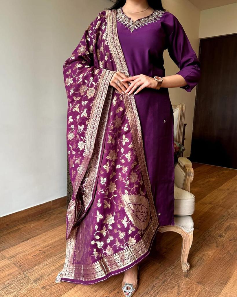 Set Kurta Pantaloni Dupatta pentru Femei, Haine de Petrecere Bollywood, Top Tunică Kurti Designer Indian