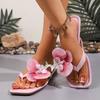 Fashion Clip Toe Flower Decor Summer Slippers for Women White Comfort Non Slip Beach Flip Flops Woman Fashion Square Toe Flat Sandals