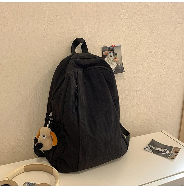Schoolbag Korean ins Lazy Wind School Bag Female Solid Color Versatile Travel Lightweight Backpack College Student Class Leisure Backpack
