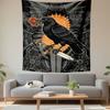 Gothic Wall Tapestry Black Crow Holding Rose and Dagger Orange Sunburst Tattoo Style Floral Decor for Man Cave Bedroom