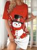 Elegante Dames Korte Mouw Mode 3D Print Midi Jurk Grote Maten Strandkleding