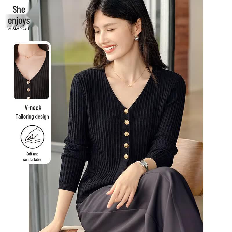 Women s V-Neck Ribbed Knitted Cardigan M