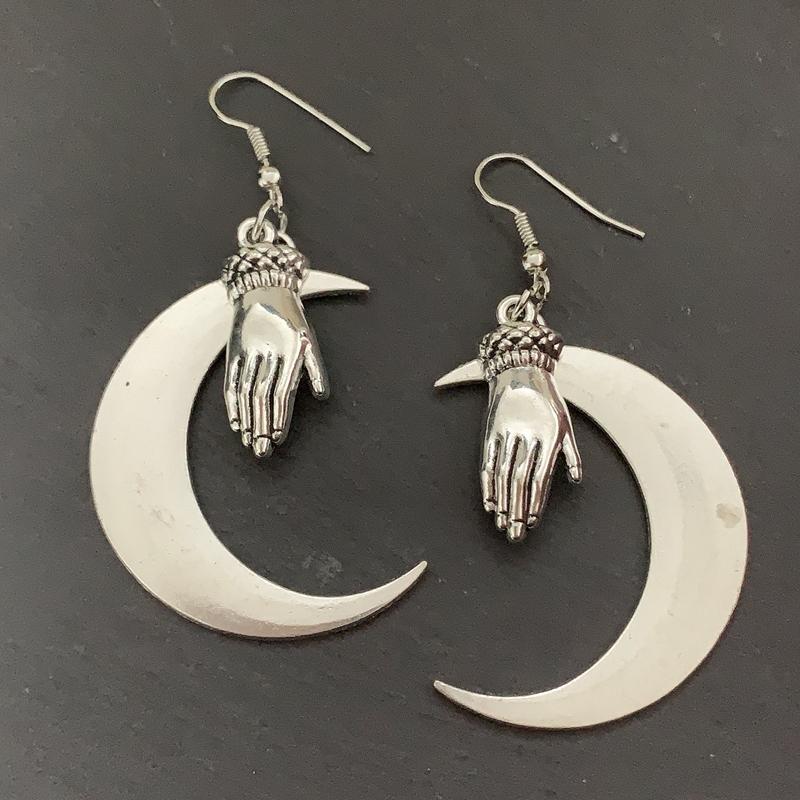Crescent earrings mysterious gothic jewelry moon witch celtic pagan viken moon god moon phase witch goddess fashion woman gift