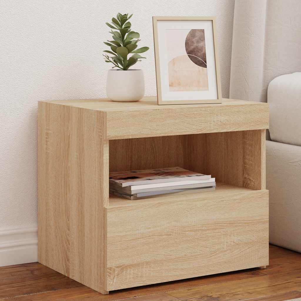 Vidaxl Szafki Nocne Z Led, 2 Szt., Dąb Sonoma, 50X40X45 Cm