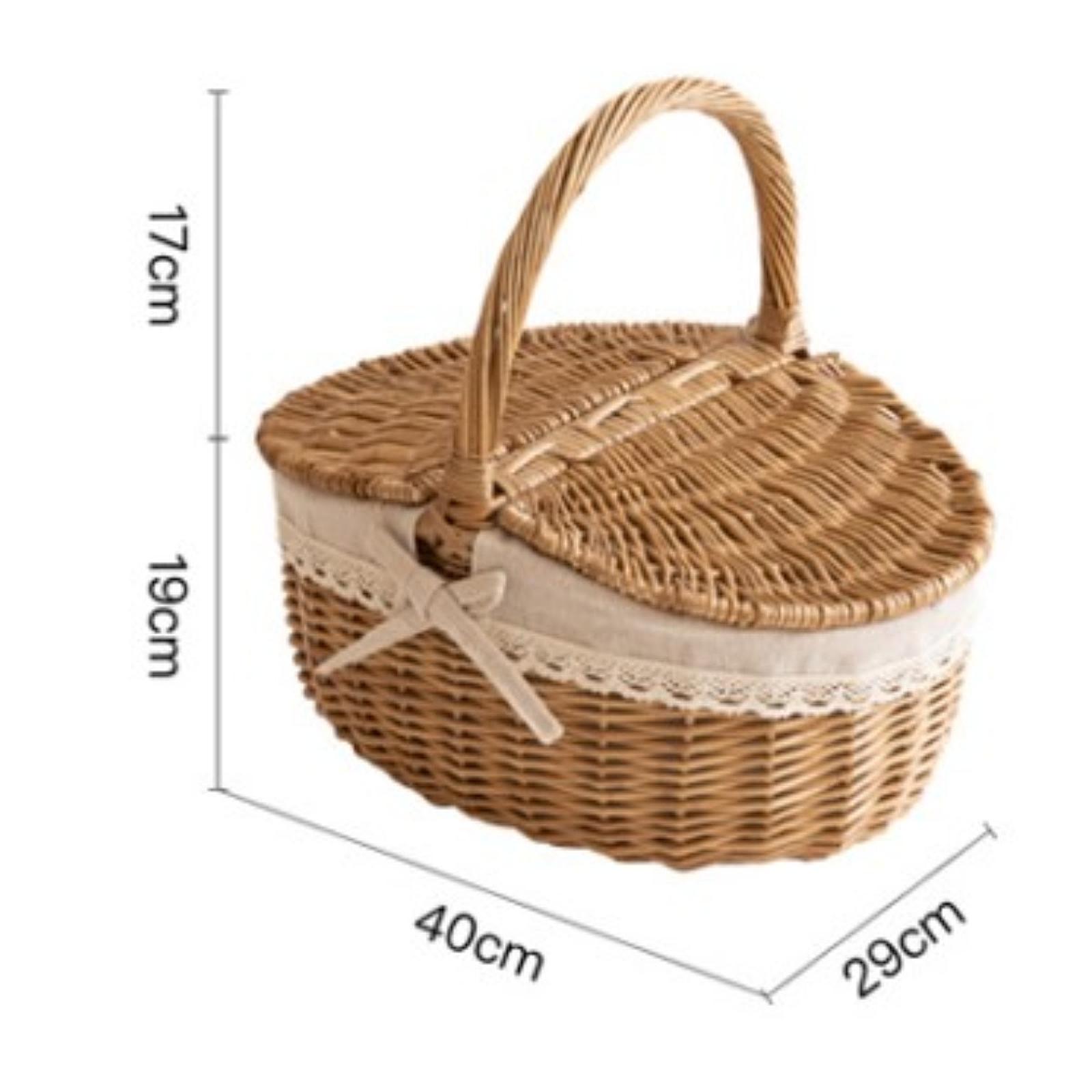 

Плетеная корзина для пикника с крышкой и ручкой, прочный плетеный корпус с моющейся подкладкой для Пасхи, Дня матери, кемпинга на открытом воздухе 40cmx29cmx19cm