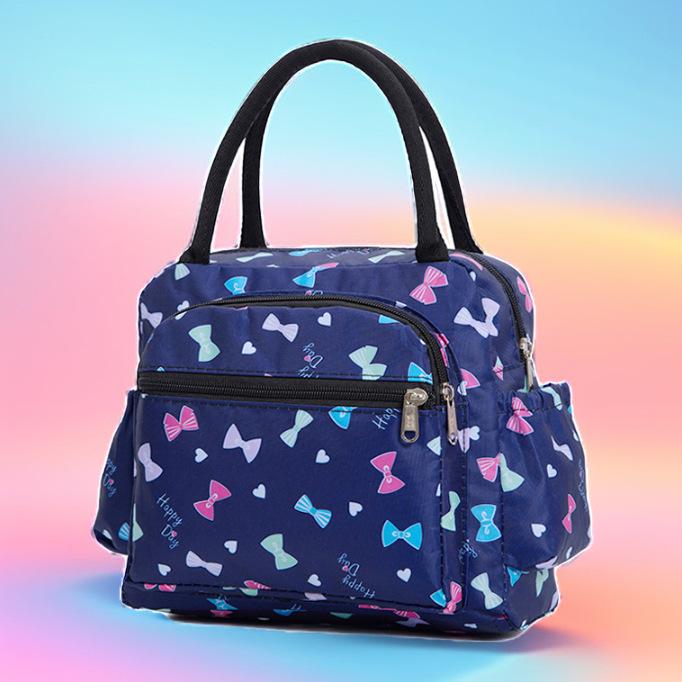 Floral Multi-Zipper Lunch Handbag: Oxford Cloth Mommy Bag with Mobile Pocket