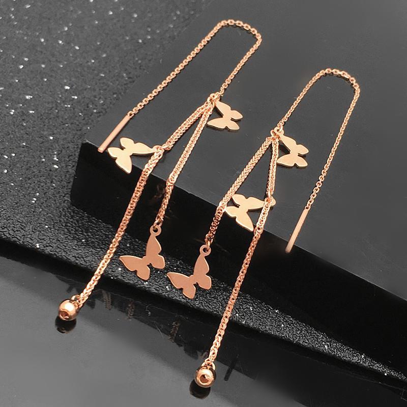 Exquisite Russian Purple Gold Sequined Butterfly Earrings, Foreign Gas Plated Rose Gold Multi-Layer Fringed Earrings, Super Fairy Jewelry (rose gold plated pair)