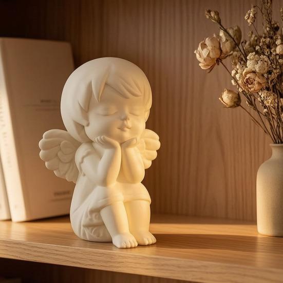 Mini Estatua de Ángel Guardián Impresa en 3D Terapia de Curación Pura Decoración de Escritorio para el Hogar Figura Blanca Suave Escultura Artística Regalo