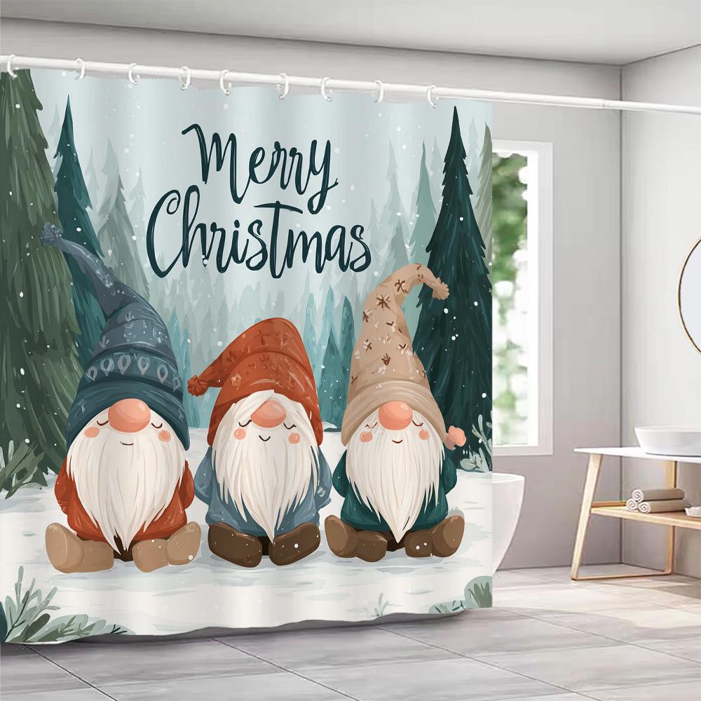 Christmas Shower Curtain Print Elf, Santa Claus Shower Partition Hanging Curtain with Hooks Multiple Sizes Machine Washable