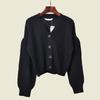 Retro V-neck Puff Sleeve Autumn and Winter Fashionable Jacket Women's Minimalist All-Match Slimming Sense of Design Foreign Trade Sweater Cardigan