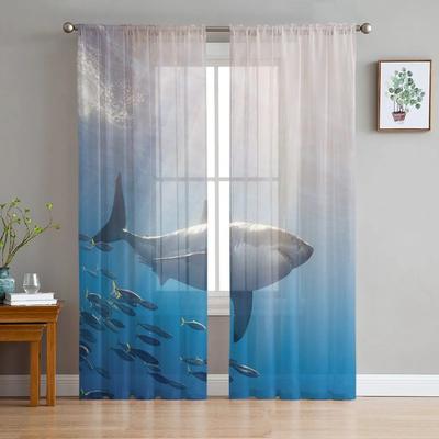 Sea Shark Tulle Curtains for Living Room Printed Sheer Voile Curtain for Bedroom Window Screening Drapes Blinds Home Decor