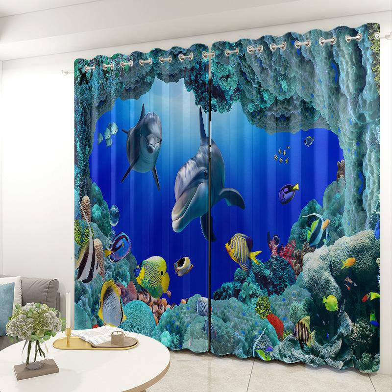 Ocean Curtain Bedroom Living Room Balcony Blackout Curtain Office Hotel Insulation Curtain