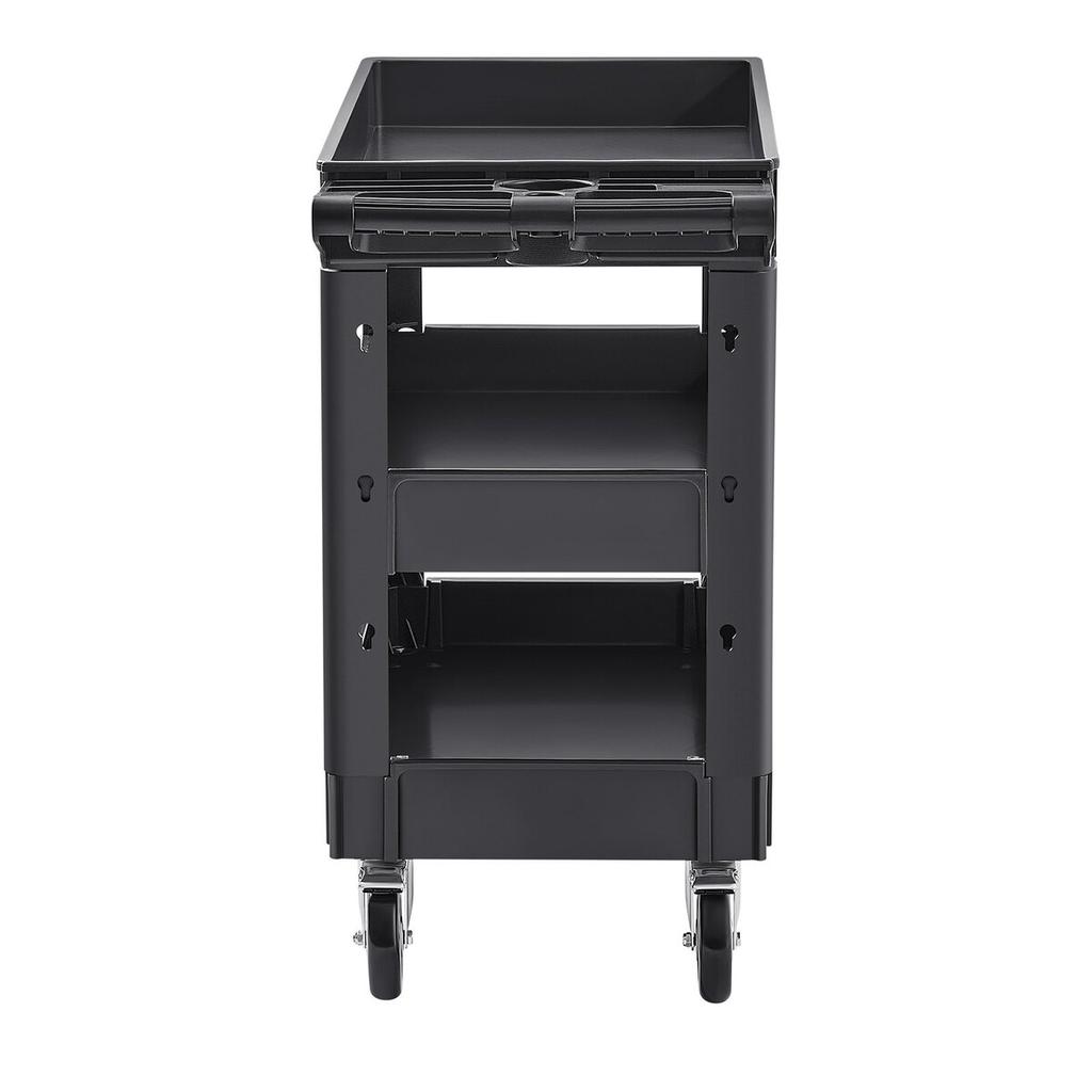 Utility Service Cart, 3 Shelf 550LBS Heavy Duty Plastic Rolling Utility Cart with 360° Swivel Wheels (2 with Brakes), Medium Lipped Shelf, Ergonomic