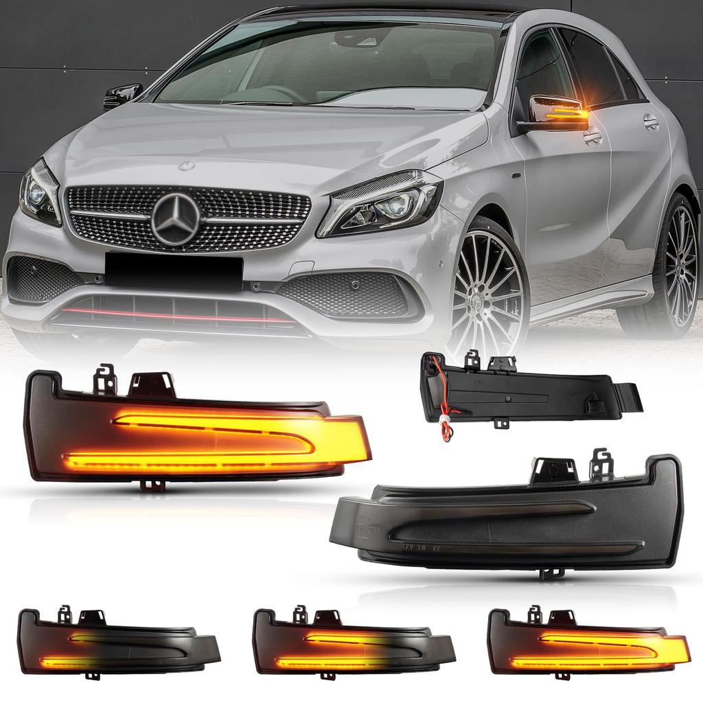 POPMOTORZ LED Flowing Door Mirrors for Sequential Door Compatible with CLS Smoked Lens Mercedes-Benz W204, Mirrors, W176, W212, W246, W221, C117,