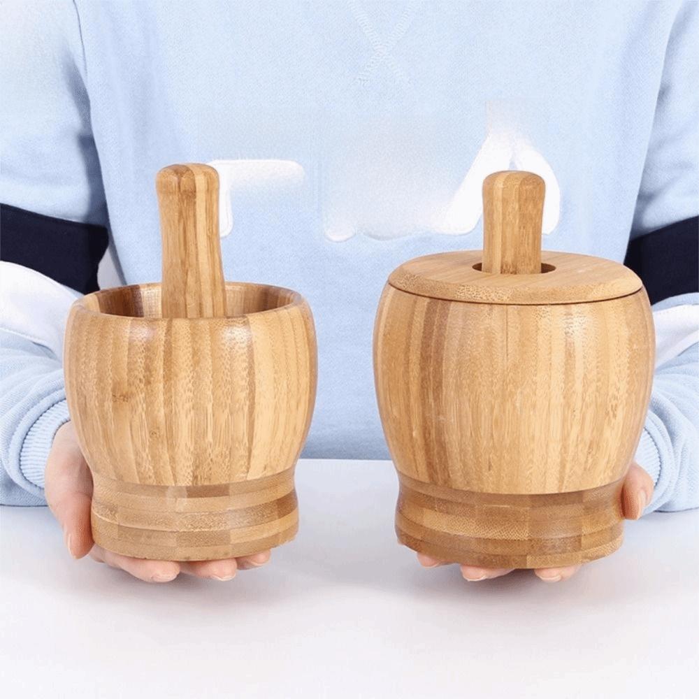 Premium Bamboo Wooden Mortar and Pestle Set Effortless Grinding Garlic Masher  Garlic Crushing