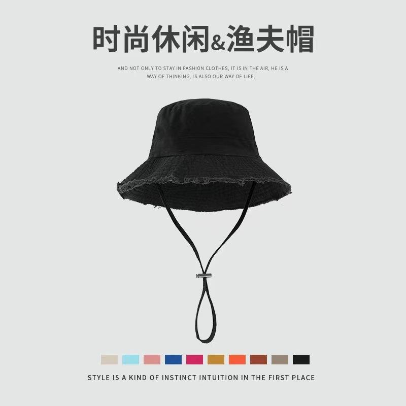 High Quality Four Seasons Letter Rough Edge Bucket Hat Fashion Versatile Outdoor Leisure Sunshade Sun Protection Basin Hat Women's Eaves