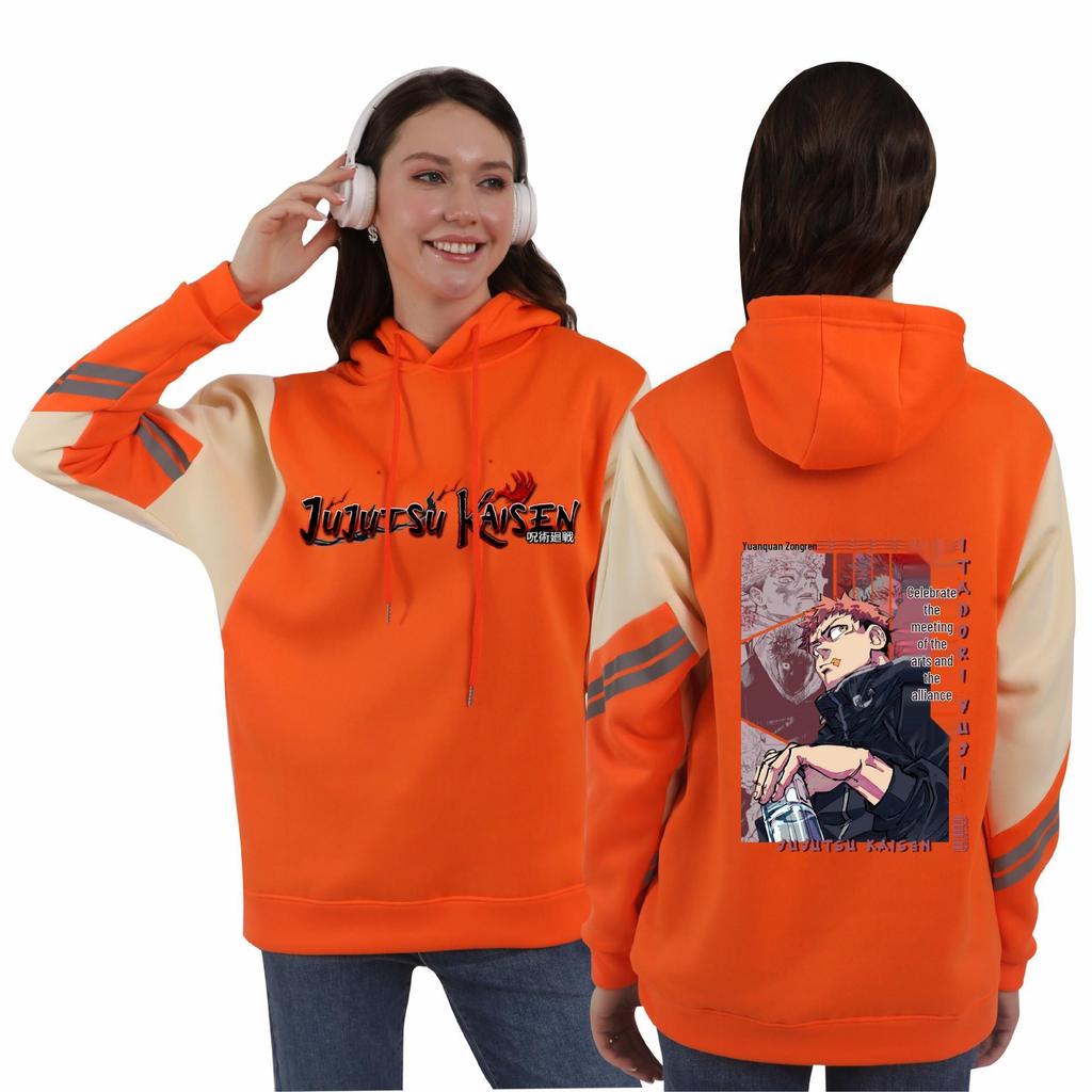 Jujutsu Kaisen Unisex Autumn-Winter Color Block Fleece Hoodie