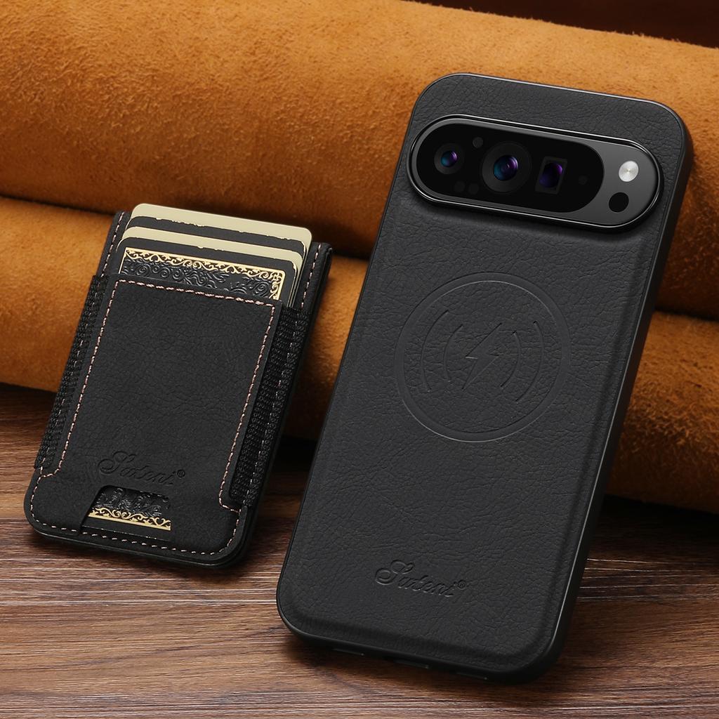 SUTENI H17 For Google Pixel 10 Pro XL Magnetic Case Card Slots Leather + TPU Kickstand Phone Cover