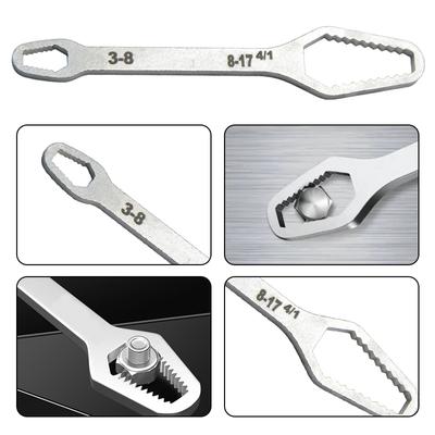5mm Silver Multi Functional Double Headed Box Wrench 3-17 Hexagonal Solid Wrench for Tighten Multi Diameter Screws and Nuts Tool