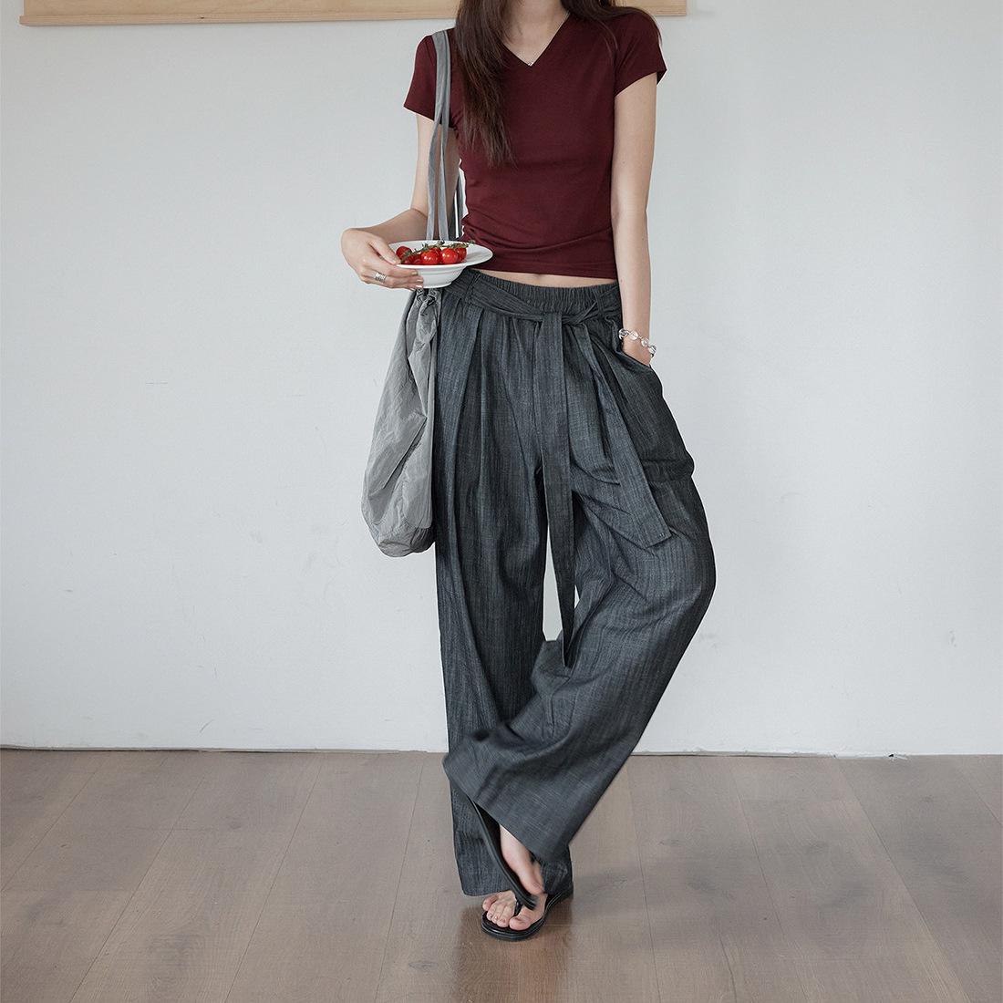 

VNOOK Women s Wide-Leg Washed Pants 2026 - Drapey, Solid Color, Straight, Loose, Casual Floor-Length Pants Small