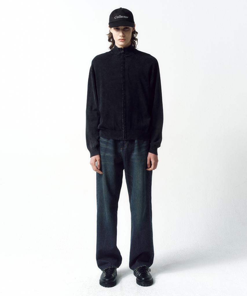 Insilence Stone Washed Knit Zip-Up Washed Black
