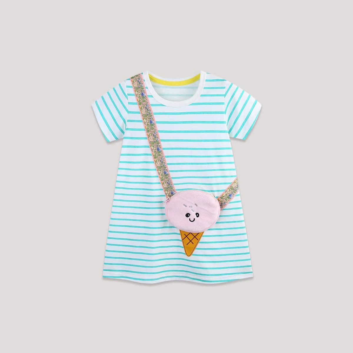 Girls Summer Cartoon Cat Dress Striped Princess Fashion Kids Dress 90