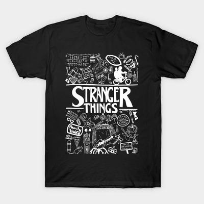 Men Black Print T-shirt Stranger Things No-Cut Transfer Paper Print Cotton Tshirt