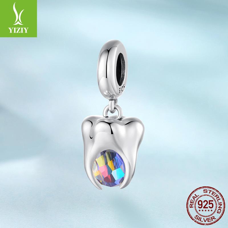 Creative Design S925 Sterling Silver Tooth Pendant Jewelry Accessories Personalized Fashion Diy Bracelet Beaded
