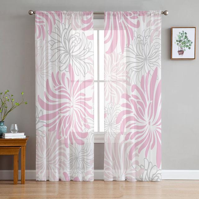 Perdele din tul floral retro cu textura de crizantema gri Perdele pentru usa de bucatarie din sifon perdele din voal transparent pentru sufragerie dormitor