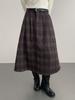 Ou Fan Retro Coffee Plaid Woolen Women's A-line Skirt, Autumn/Winter Slimming Long Skirt, Style 11071
