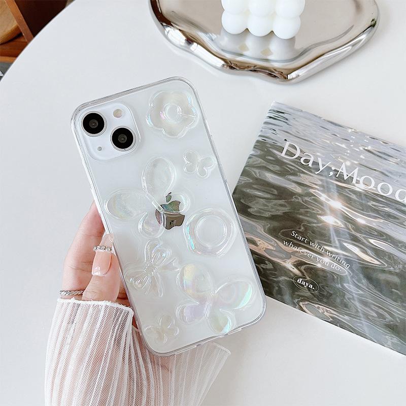 

Suitable For Apple 17Pro Epoxy Laser Butterfly Mobile Phone Case, Transparent Iphone16 Niche 14 Flower Women iPhone 7/8/SE 2020