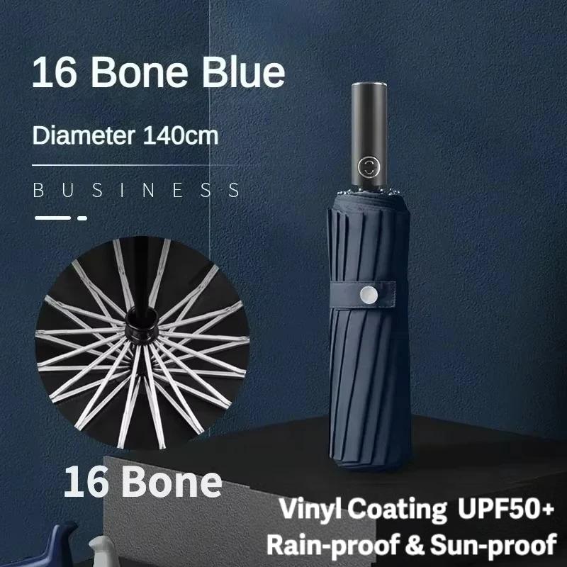 140CM Large Automatic Folding Umbrella for Men, UV UPF50+ Protection, Reinforce Windproof Strong, Sun and Rain Umbrellas Parasol