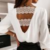 Sexy Fashion V-neck Back V-shaped White Blouse Hollow Lace Stitching Autumn And Winter Long-sleeved Shirt 124601