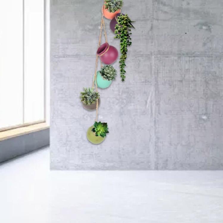 Dangling Colorful Ceramic 6 Pot Set Wall Mount Flower Cactus Planters Home Decor