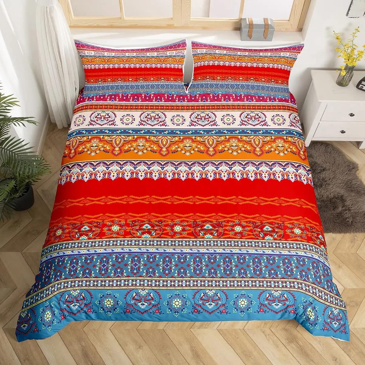 Богемный Геометрический Комплект Пододеяльника ПолныйВинтажный Круг Ромб Племенной Комплект Постельного Белья Цветной Этнический Индийский Ацтекский Стиль Пододеяльник 70x133cm 2pcs