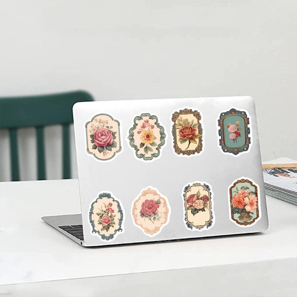 50Pcs Vintage Flower Mirror Graffiti Stickes Decoration Guitar Laptop Luggage DIY Waterproof Sticker