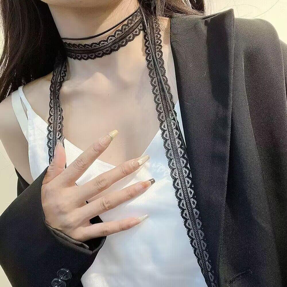 Atmosphere Lace Ribbon Scarf Choker, Long Streamer Stackable Clavicle Neck Tie Accessory