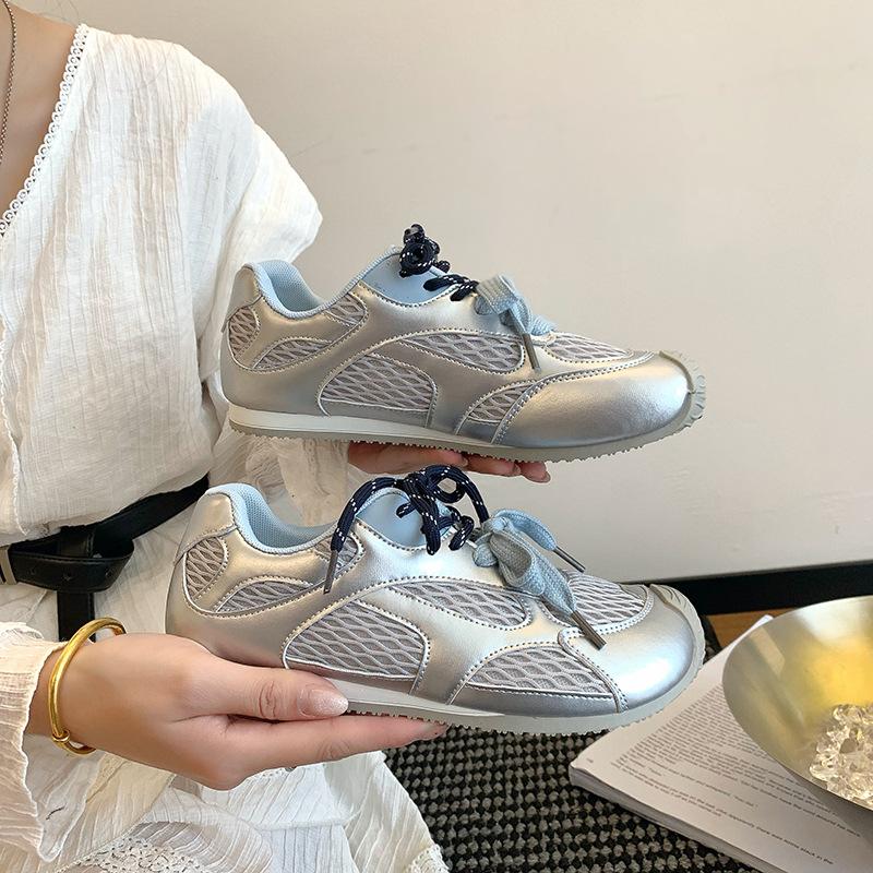 Round Head Versatile Mesh Retro German Training Shoes Lace-up Fashion Breathable Sports Shoes Trend Inner Height Increase Internet Celebrity Casual Sh